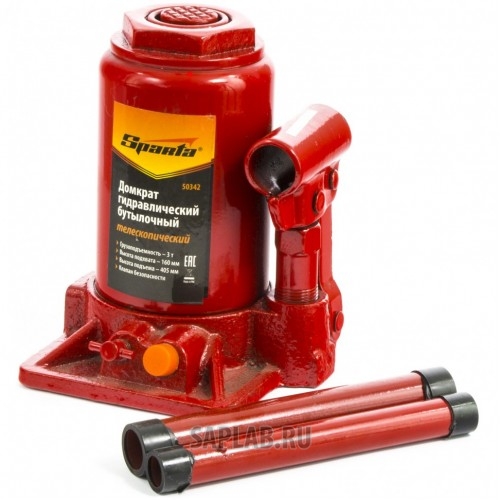 Купить SPARTA 50342 Домкрат гидравлический бутылочный телескопический, 3 т, h подъема 160-405 мм Sparta