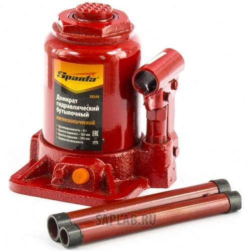 Купить SPARTA 50344 Домкрат гидравлический бутылочный телескопический, 8 т, h подъема 165-395 мм Sparta
