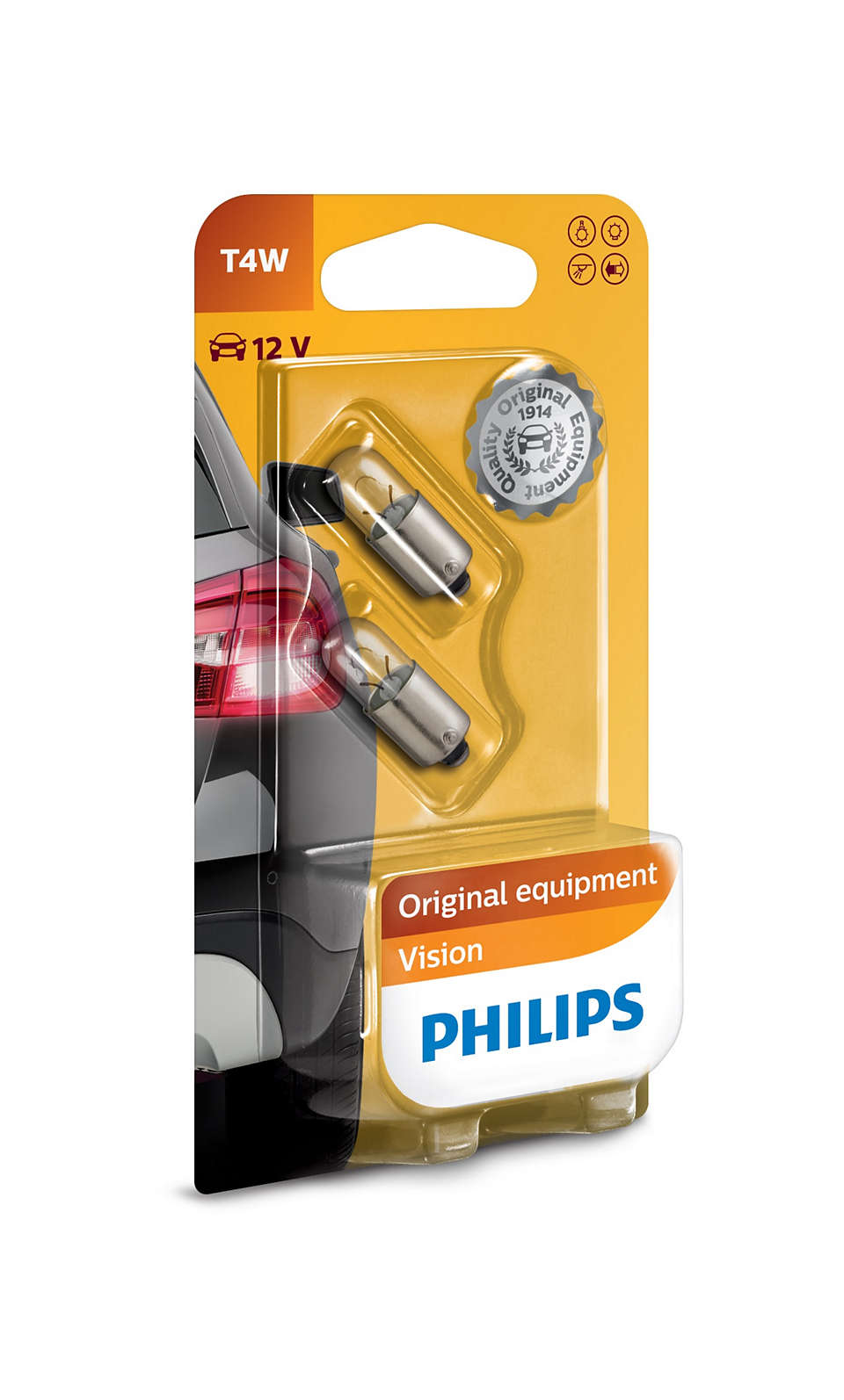 Купить запчасть PHILIPS - 12929B2 Лампа накаливания T4W 12В 4Вт, комплект 2шт (в блистере)